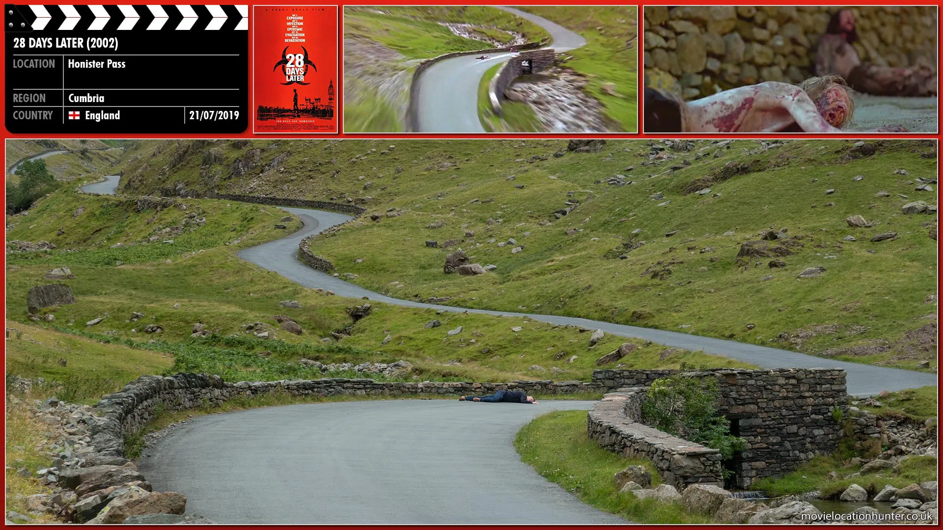 Filming location photo, shot in England, for 28 Days Later (2002). Scene description: A fighter jet passes overhead where the infected lay slowly dying of starvation.