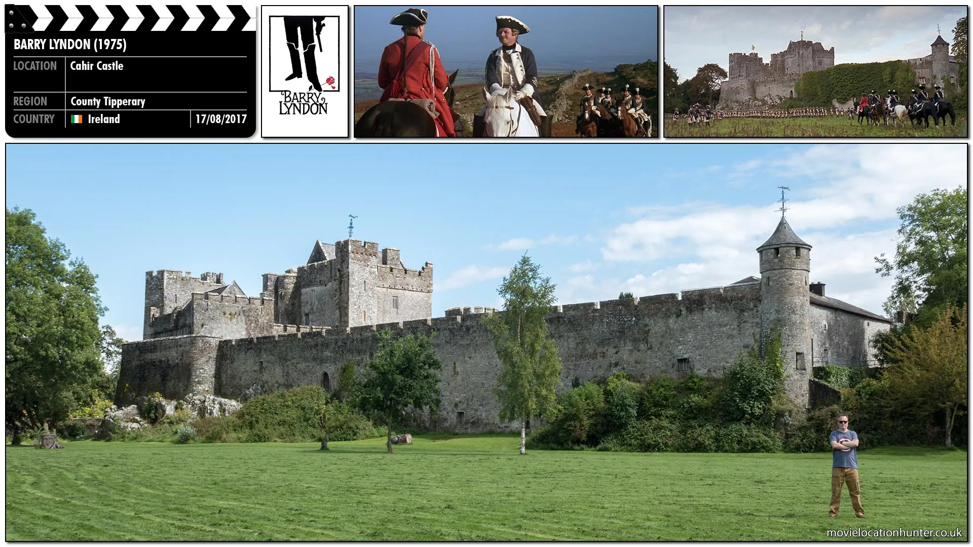 Filming location photo, shot in Ireland, for Barry Lyndon (1975). Scene description: Posing as a British officer, Barry (Ryan O'Neal) deserts from the British army and travels through the allied German states along the Rhine, hoping to get to neutral Holland and from there hopefully get back to Ireland.  On route Barry meets a Prussian officer, Captain Potzdorf (Hardy Kruger), who offers him a meal and a bed for the night at their camp.