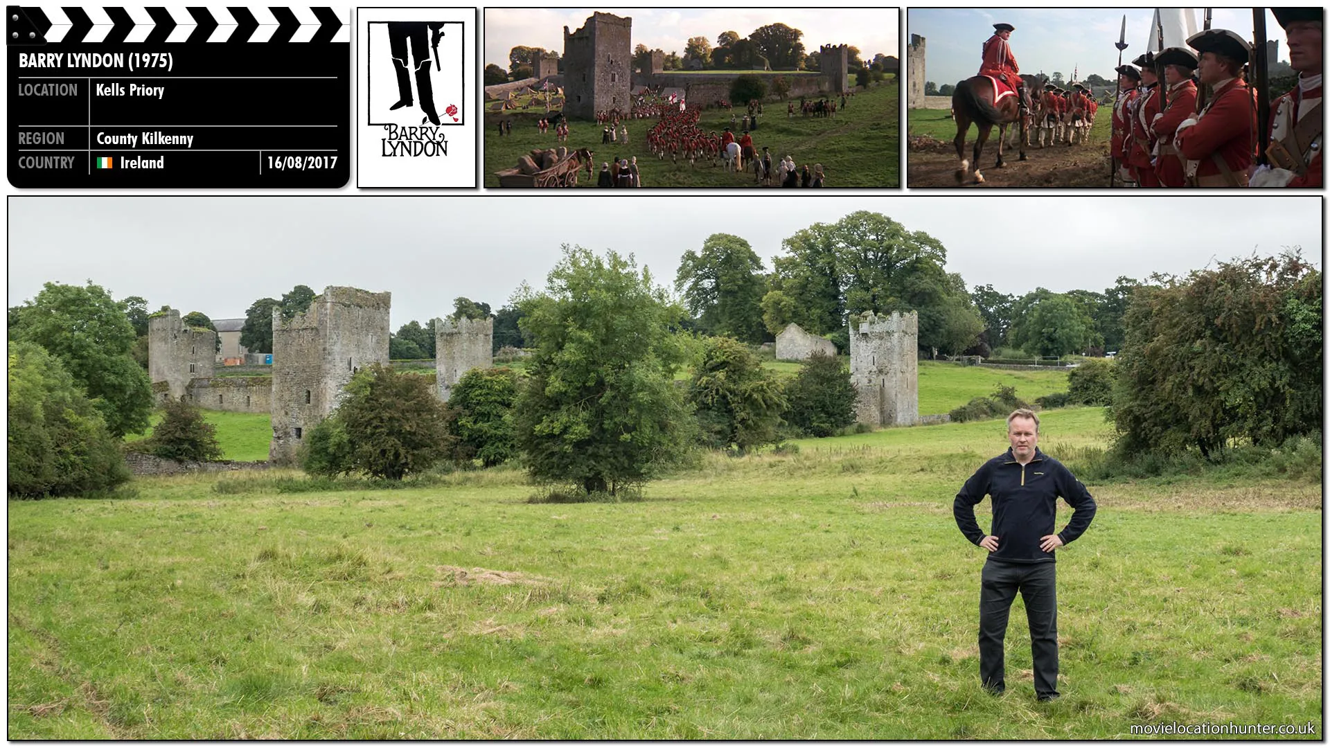 Filming location photo, shot in Ireland, for Barry Lyndon (1975). Scene description: Barry (Ryan O'Neal) enlists in the British army and finds himself in boot camp.
