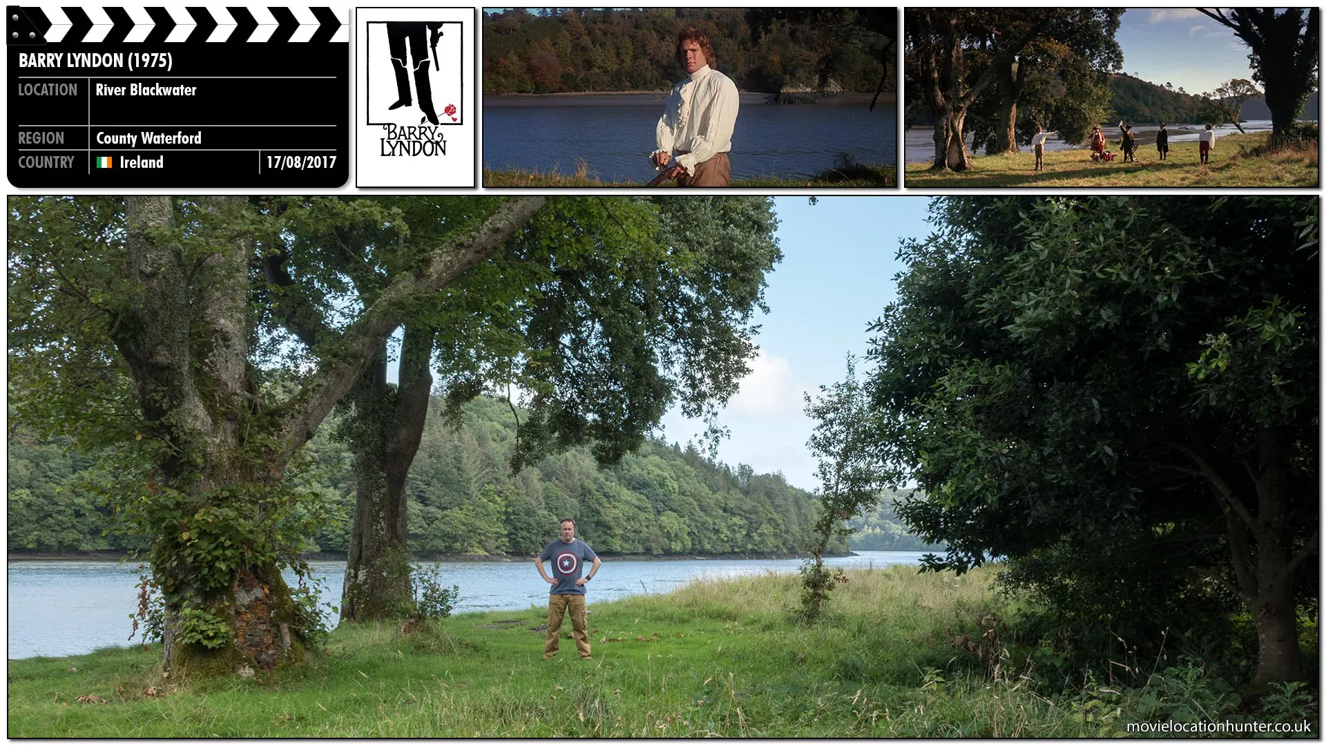 Filming location photo, shot in Ireland, for Barry Lyndon (1975). Scene description: A jealous Barry (Ryan O'Neal) challenges Captain John Quin (Leonard Rossiter) to a duel.