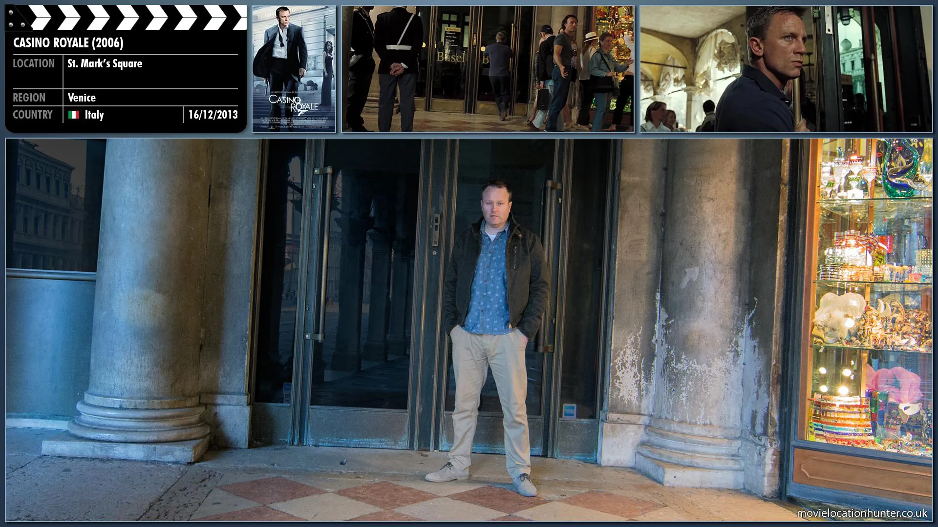 Filming location photo, shot in Italy, for Casino Royale (2006). Scene description: When M (Judi Dench) phones Bond (Daniel Craig) about his resignation, she says that they'll discuss it later as they need to talk about the money being returned to the British government, which tips off 007 that Vesper (Eva Green) was using him all along. Bond rushes to the bank where Vesper cannot be found.