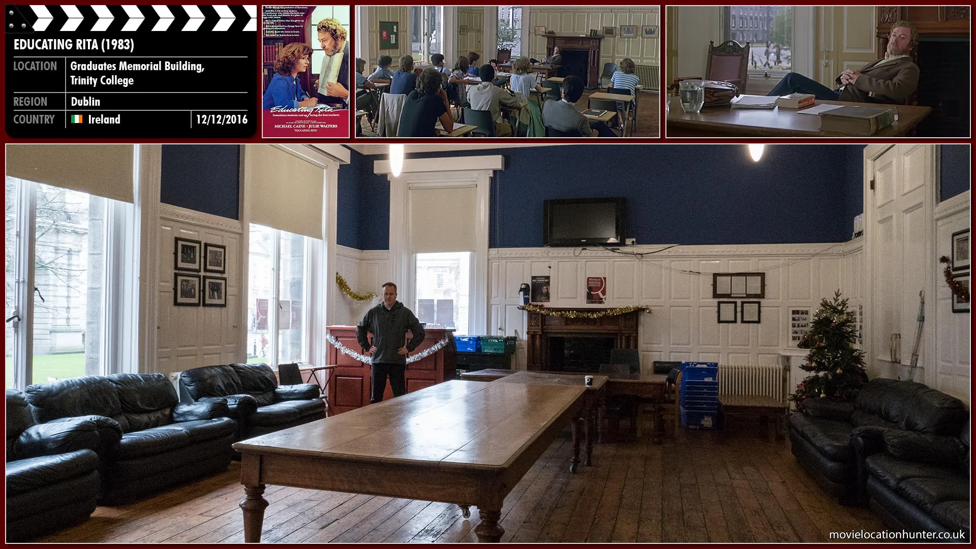 Filming location photo, shot in Ireland, for Educating Rita (1983). Scene description: Frank Bryant (Michael Caine) is a Professor of English Literature at an esteemed university. A middle-aged alcoholic, he has lost both his passion for the subject and his respect of his students.