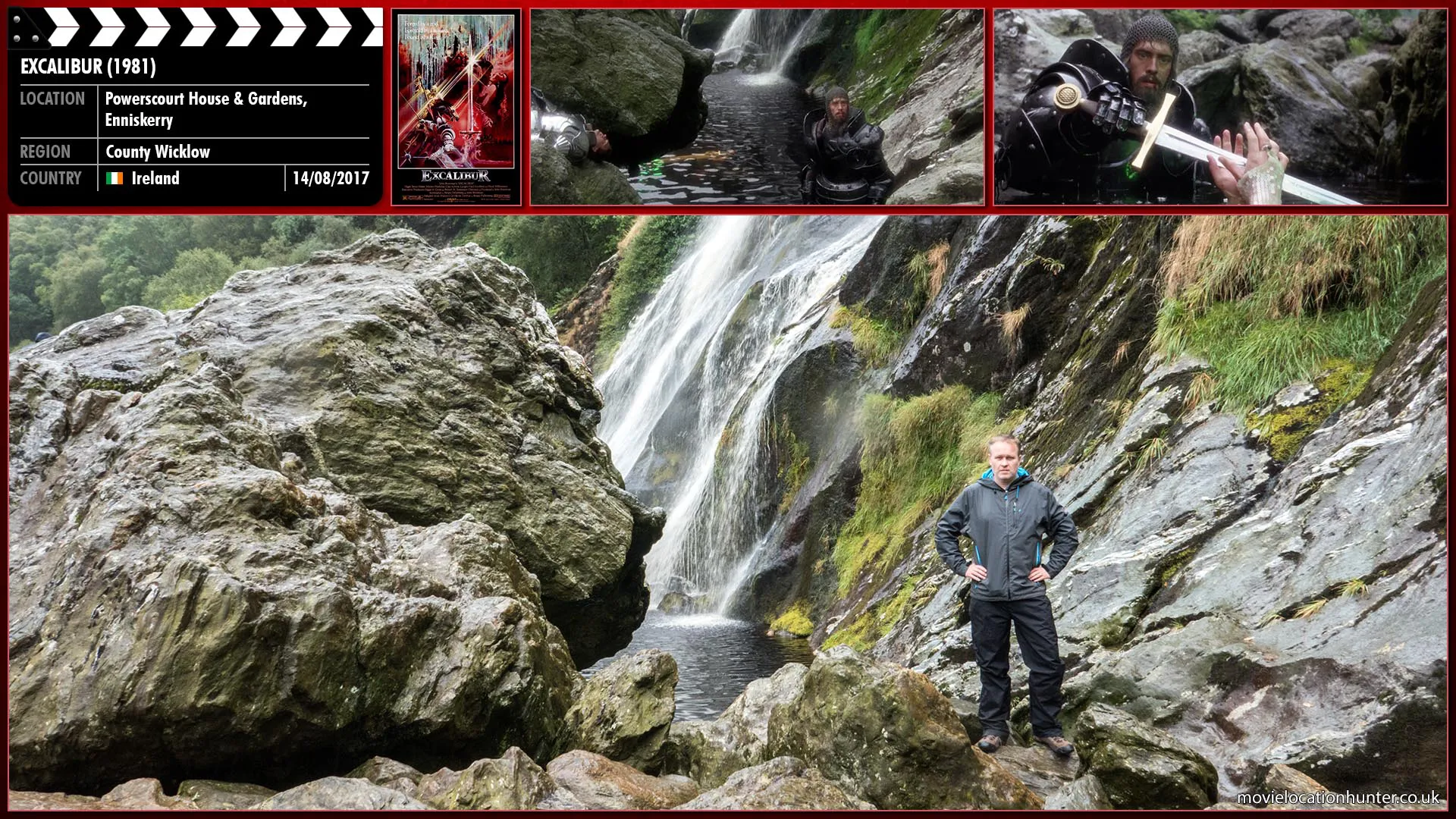 Filming location photo, shot in Ireland, for Excalibur (1981). Scene description: Arthur (Nigel Terry) summons Excalibur's magic and defeats Lancelot but breaks Excalibur (Nicholas Clay) in the process. Arthur is ashamed of abusing the sword's power to serve his own vanity and throws the sword's remains into the lake, while admitting his mistake. The Lady of the Lake offers a restored Excalibur to the king, Lancelot is revived and Arthur and his knights unify the land.