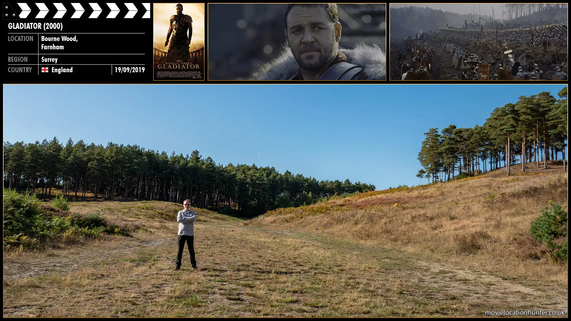 Filming location photo, shot in England, for Gladiator (2000). Scene description: Roman troops assemble for battle against the Germanic tribes