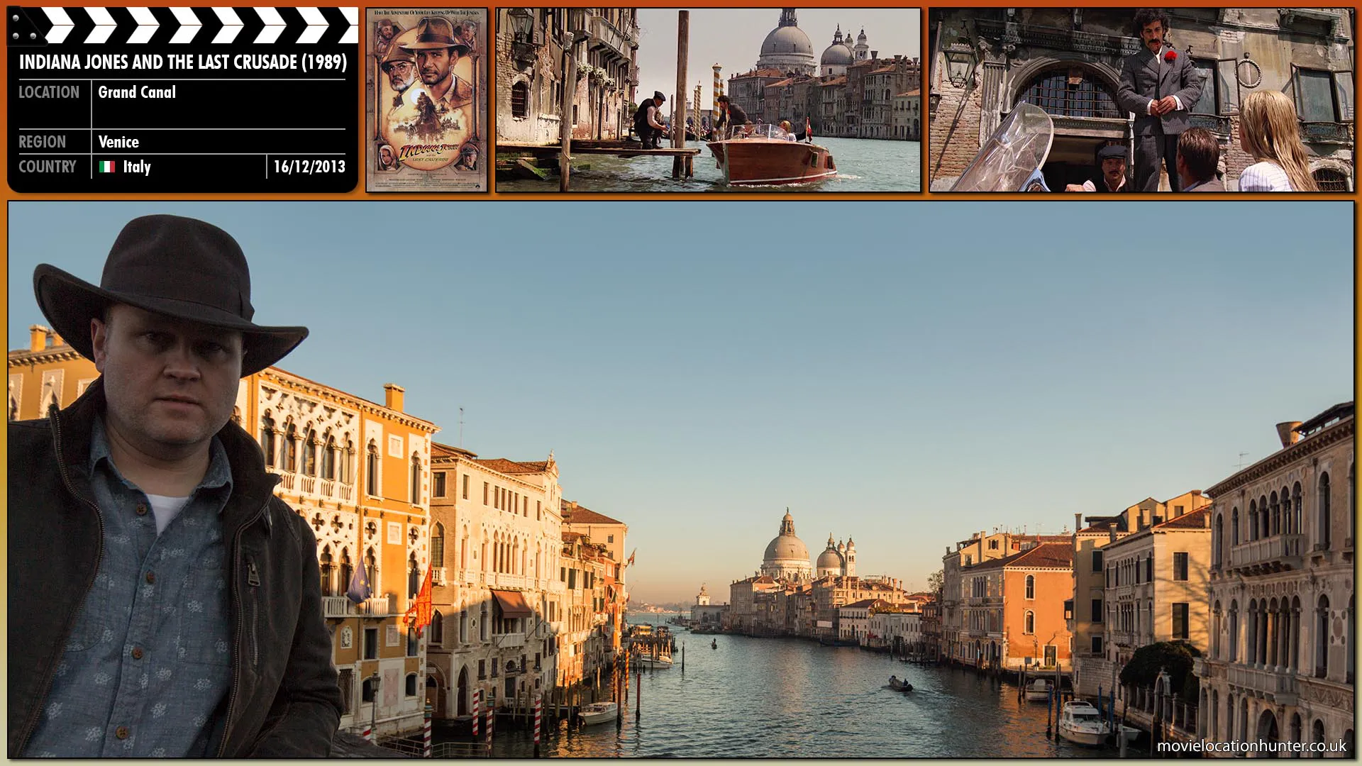 Filming location photo, shot in Italy, for Indiana Jones and the Last Crusade (1989). Scene description: Indy (Harrison Ford) and Elsa (Alison Doody) corner the group leader Kazim (Kevork Malikyan), a member of the Brotherhood of the Cruciform Sword, descendants of soldiers sworn to protect the grail with their lives. Indy drops him off at a pier and learns from him that his father is a prisoner in the castle Brunwald in Germany.