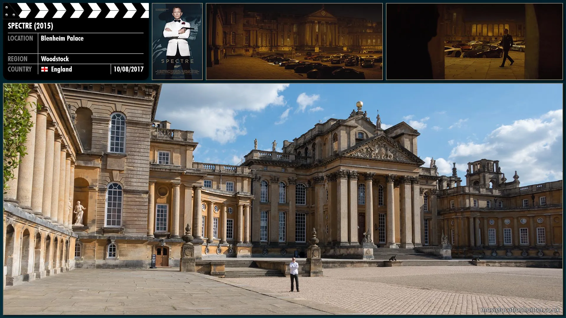 Filming location photo, shot in England, for Spectre (2015). Scene description: Bond (Daniel Craig) seduces Sciarra's widow, Lucia (Monica Bellucci), who tells him her dead husband belonged to an organisation of businessmen with criminal and terrorist connections.  Bond leaves and heads for the location of the meeting.