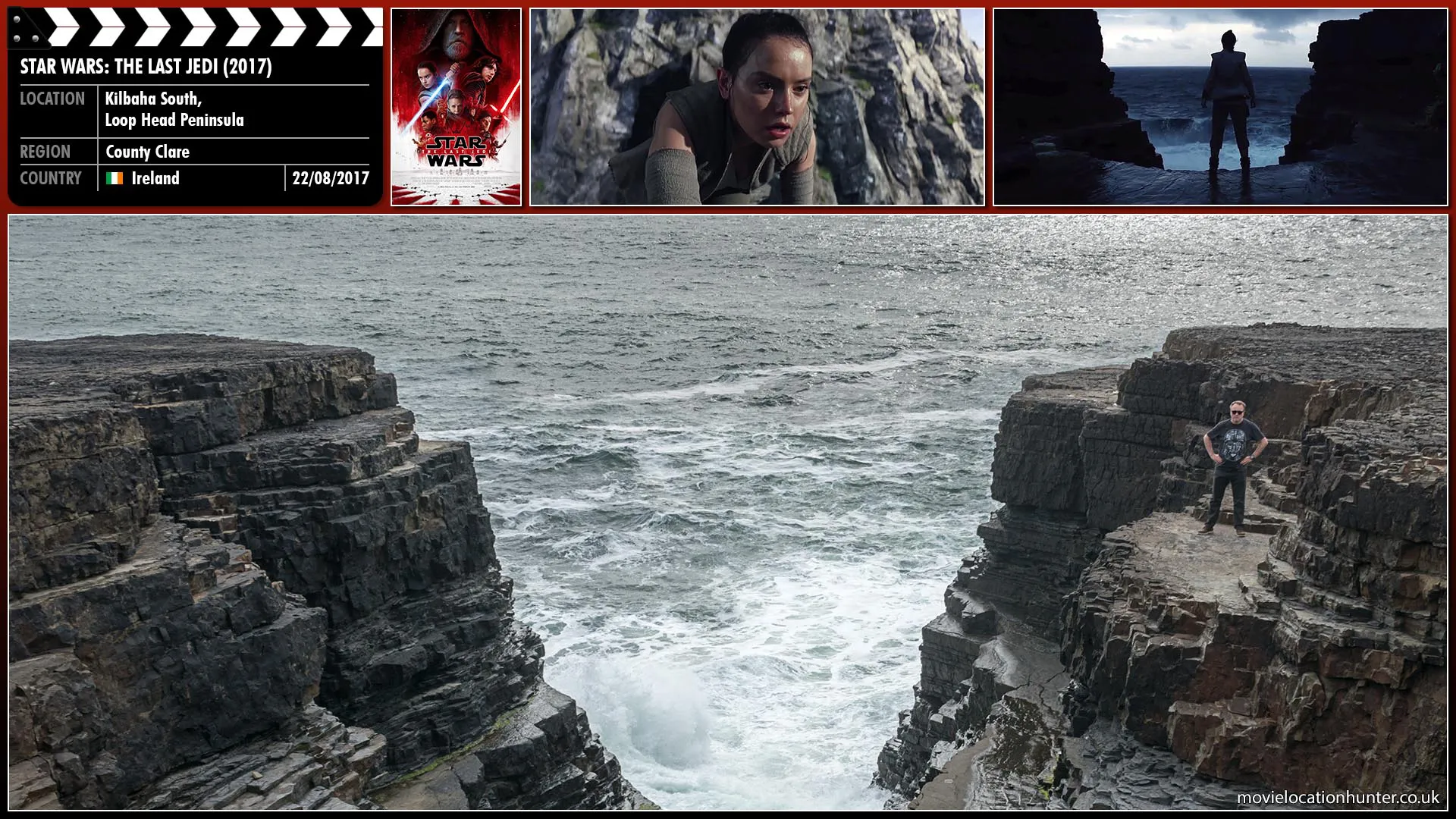 Filming location photo, shot in Ireland, for Star Wars: The Last Jedi (2017). Scene description: Rey (Daisy Ridley) looks out to the sea.
