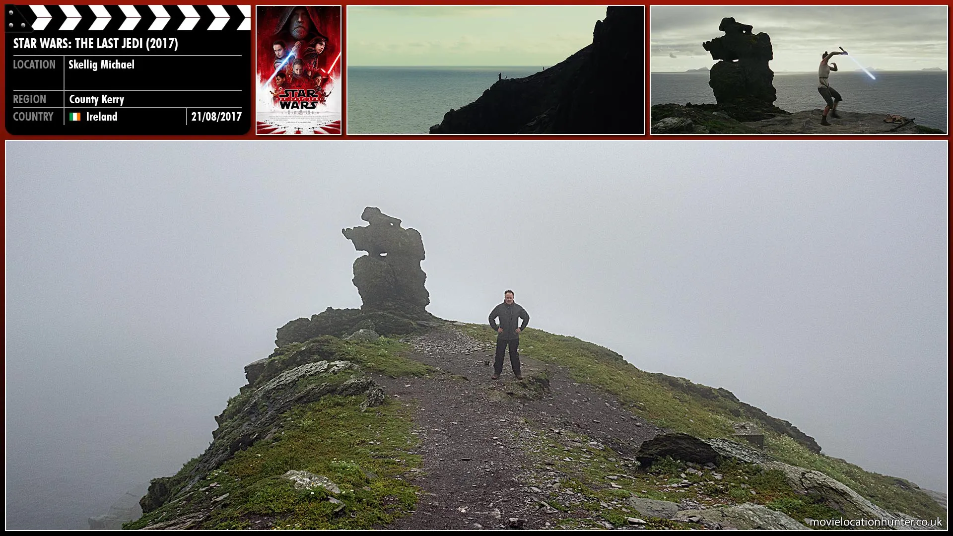 Filming location photo, shot in Ireland, for Star Wars: The Last Jedi (2017). Scene description: Rey (Daisy Ridley) trains under the guidance of Luke (Mark Hamill)