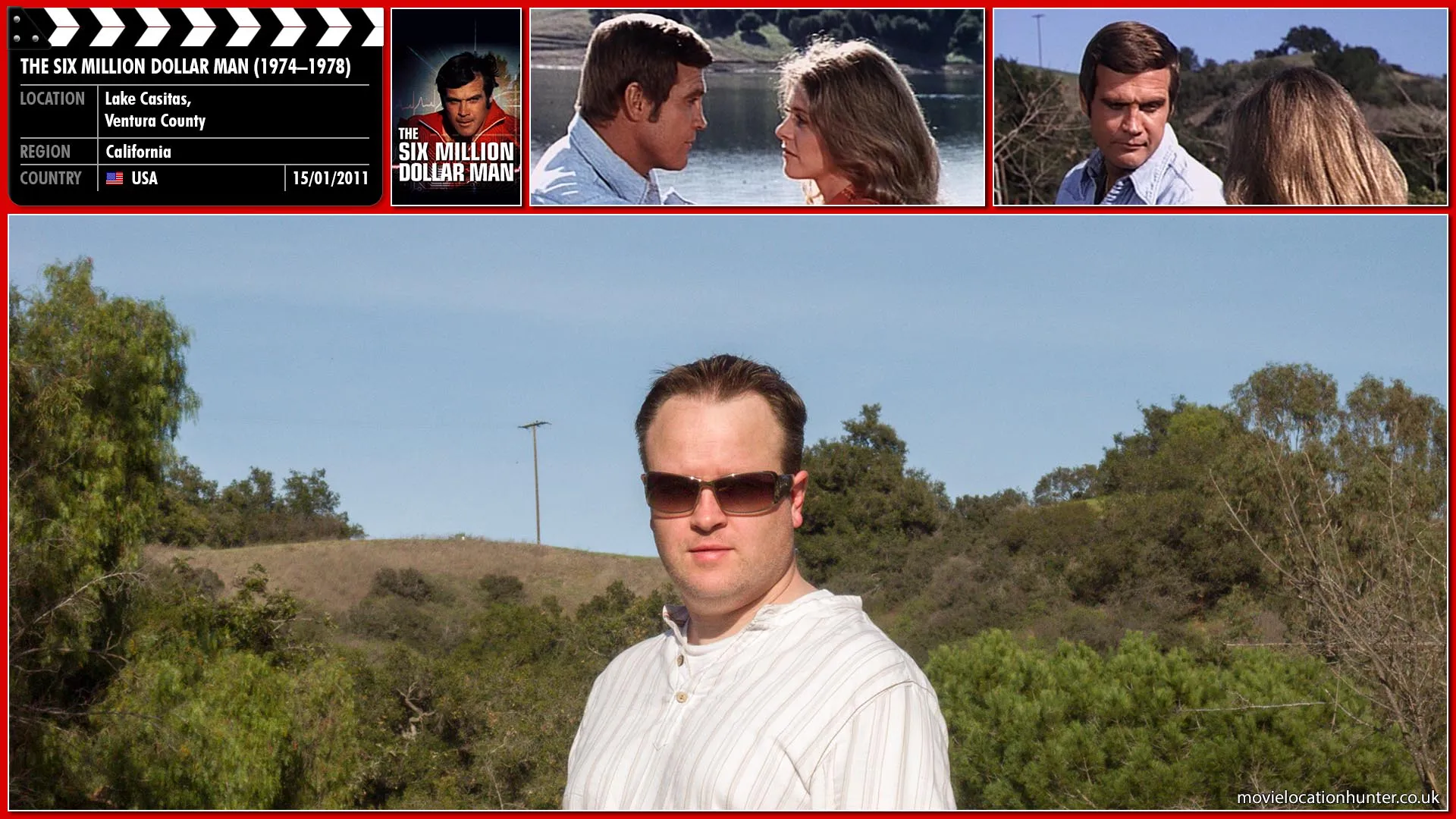 Filming location photo, shot in USA, for The Six Million Dollar Man (1974). Scene description: Steve (Lee Majors) and Jamie (Lindsay Wagner) meet up at their local lake and reminisce over their younger days.