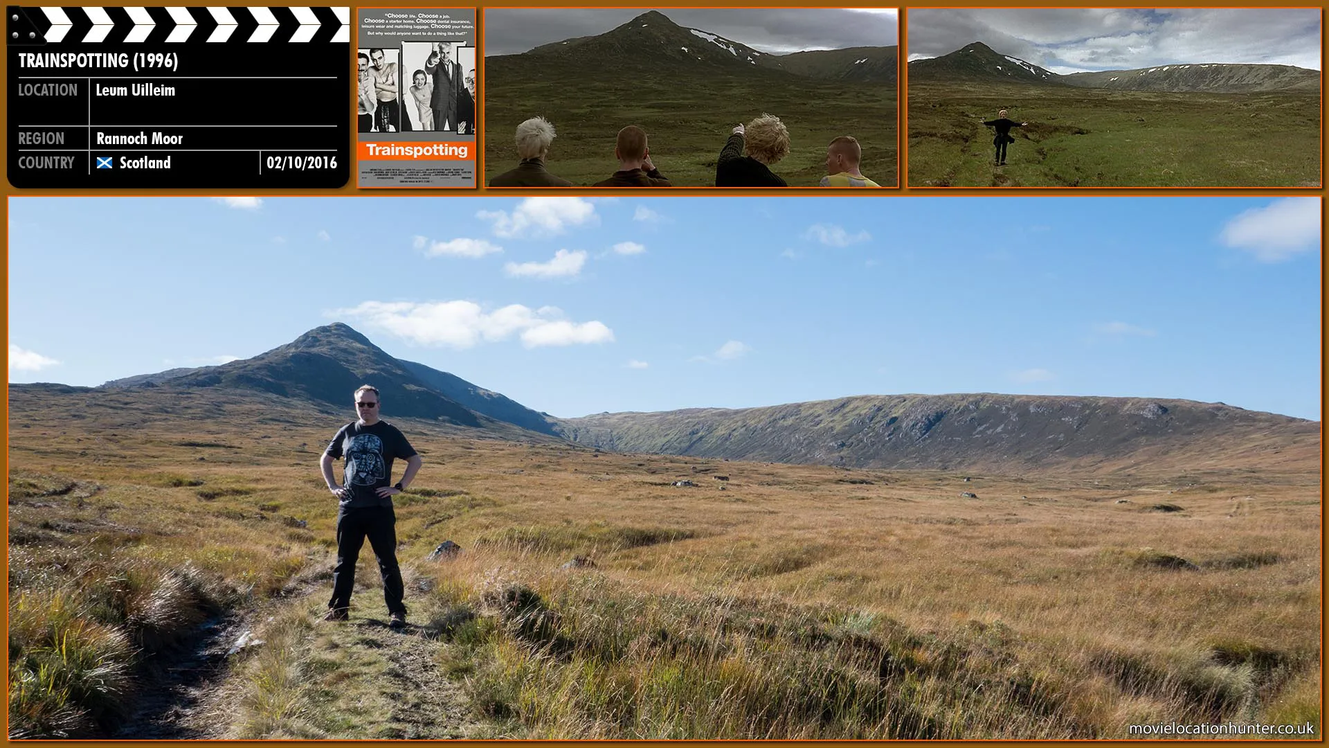 Filming location photo, shot in Scotland, for Trainspotting (1996). Scene description: Tommy (Kevin McKidd) tries vainly to whip up some enthusiasm for the Scottish countryside.
