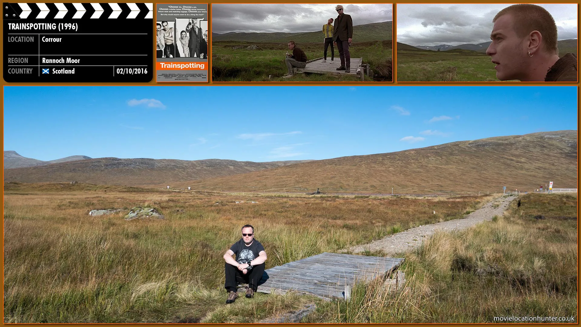 Filming location photo, shot in Scotland, for Trainspotting (1996). Scene description: Tommy (Kevin McKidd) attempts to praise the beautiful Scottish countryside, but to no avail as Renton (Ewan McGregor) calls it “shit”.